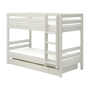 Bunk Bed 154 cm with Pull-out Drawer, Ladder and Safety Rail, 90x200 cm, White