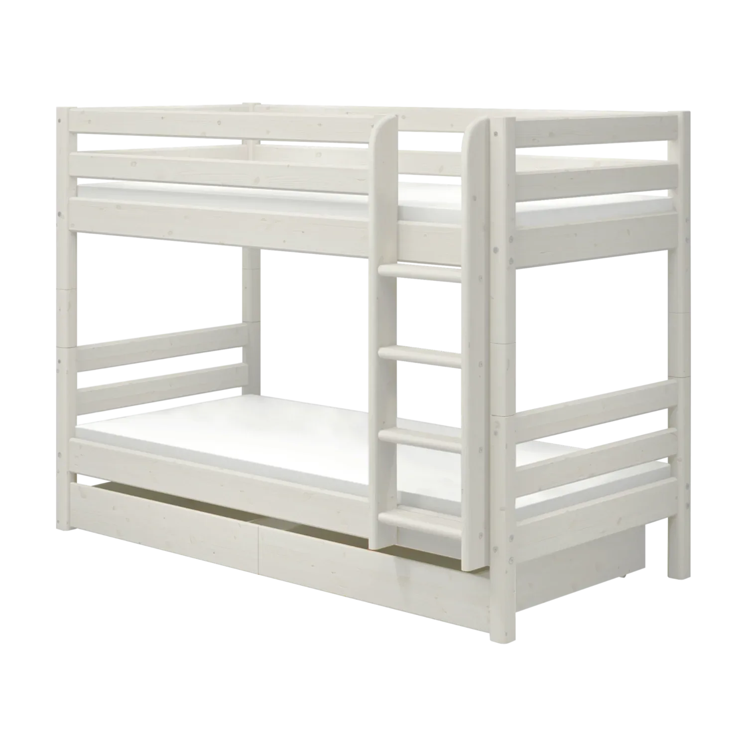 Bunk Bed 154 cm with Pull-out Drawer, Ladder and Safety Rail, 90x200 cm, White
