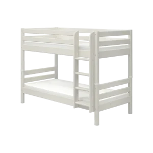 Bunk Bed 154 cm with Straight Ladder and Safety Rail, 90x200 cm, CLASSIC White Washed