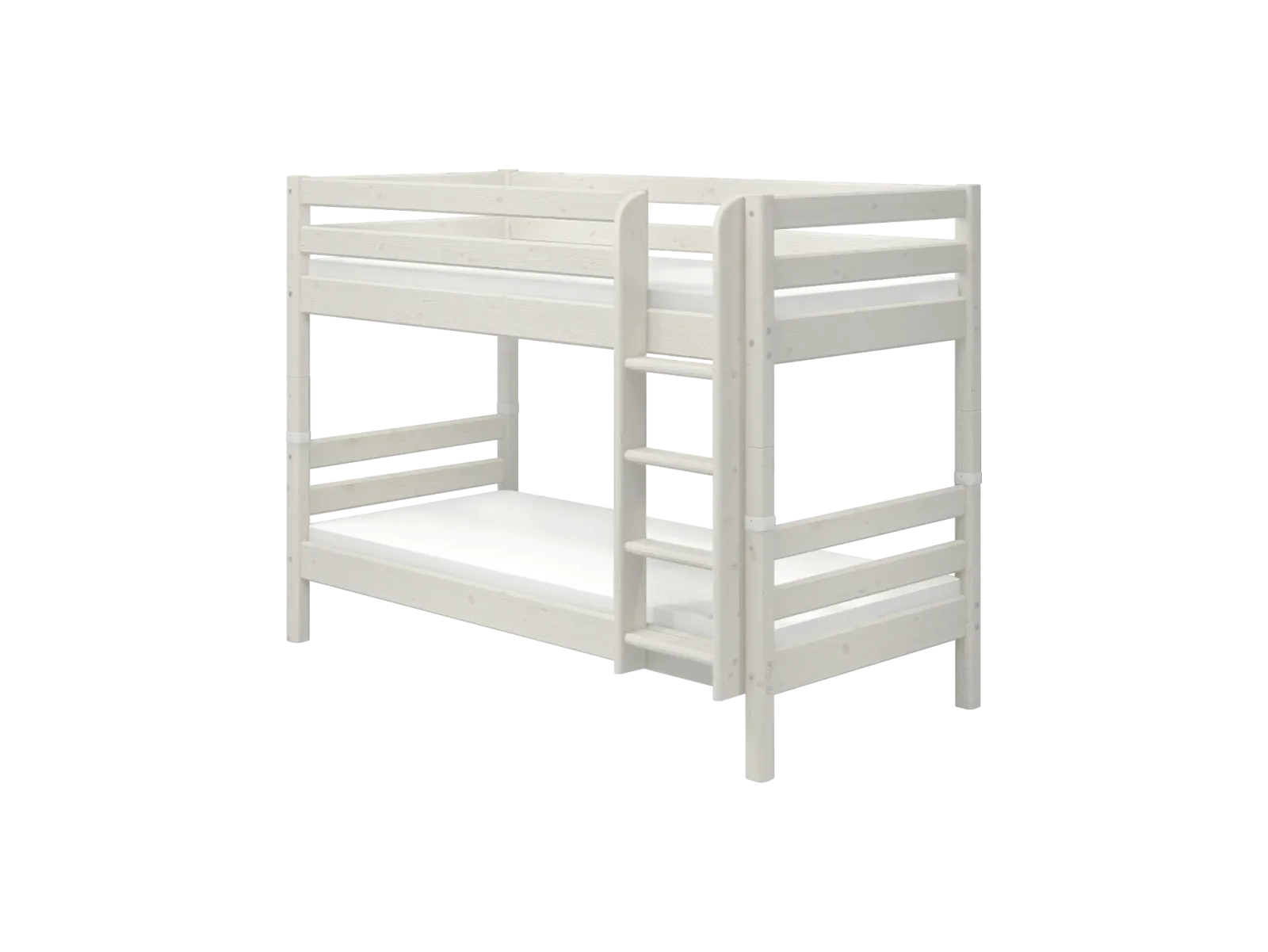 Bunk Bed 154 cm with Straight Ladder and Safety Rail, 90x200 cm, CLASSIC White Washed