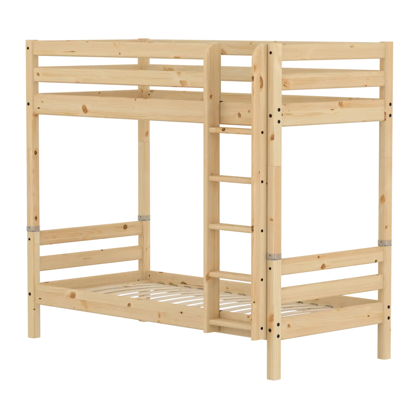 Bunk Bed with Straight Ladder and Safety Rails, 90x200 cm, Pine