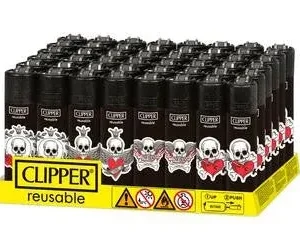 Clipper Black & White Skull Lighter