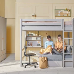 High Bed 184 cm with Sofa, Ladder and Safety Rail, 90x200 cm, Grey