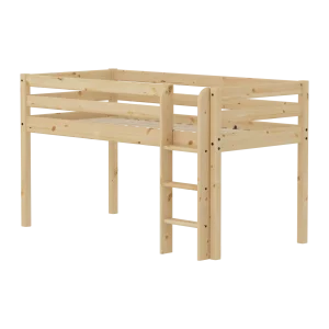 Mid-High Bed with Safety Rails, 90x200 cm, Pine