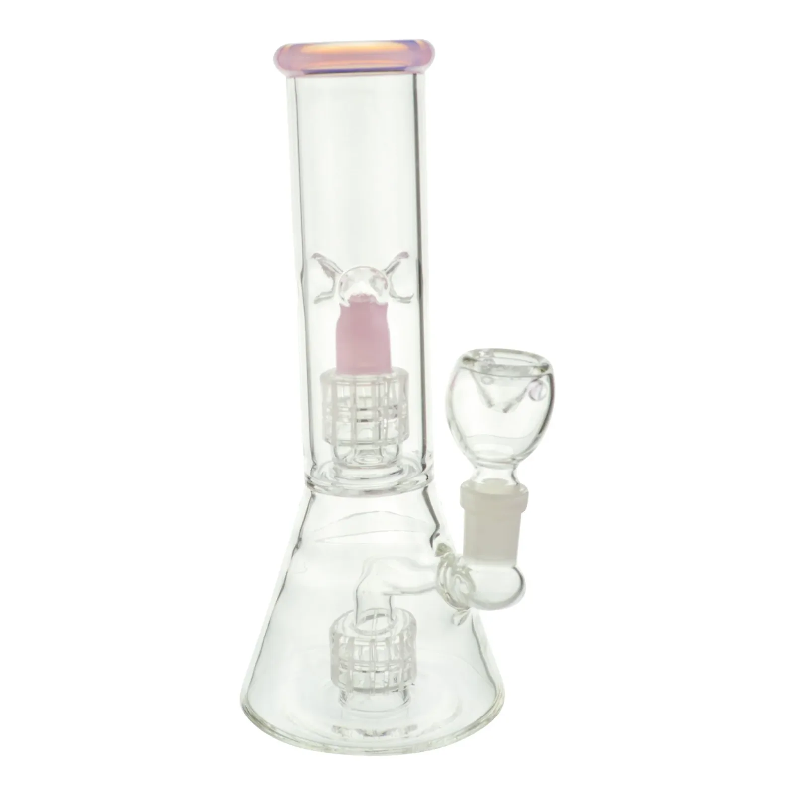 Pink Color Tip Double Matrix Beaker Bong - 8in - Image 2