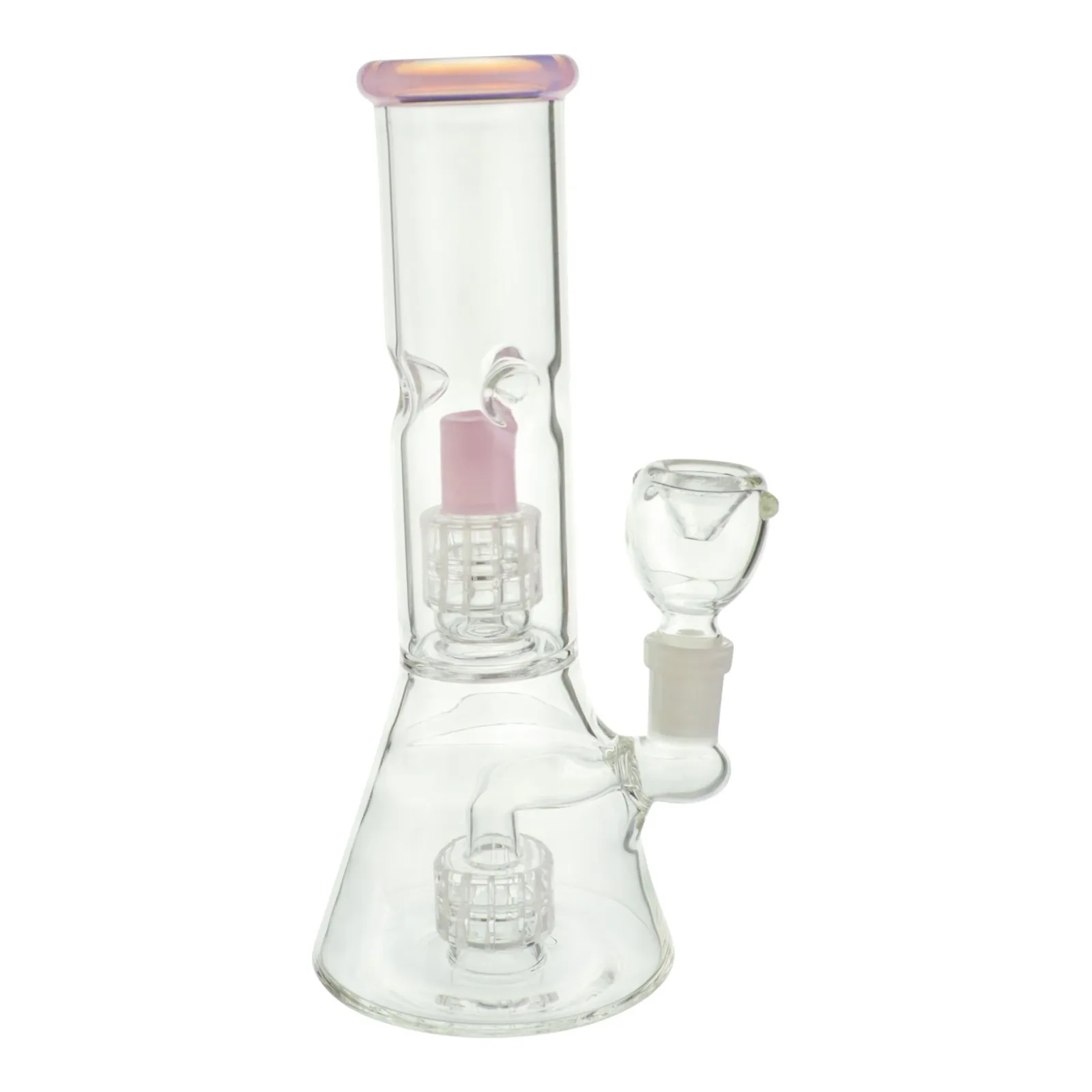 Pink Color Tip Double Matrix Beaker Bong - 8in