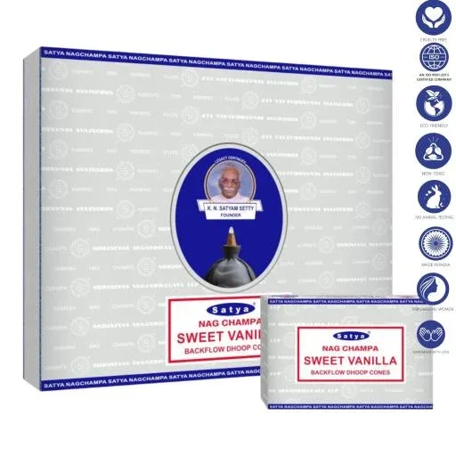 Satya Backflow Cones - Sweet Vanilla Backflow Dhoop Incense 10 Cones