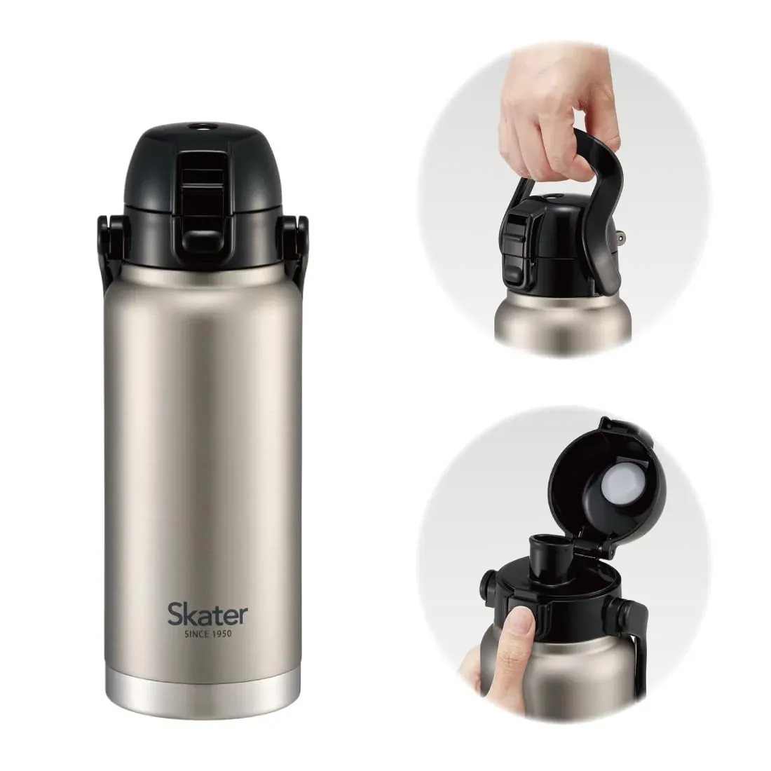 Skater Stainless Steel 800ml Water Bottle With Handle Silver STD8H-A