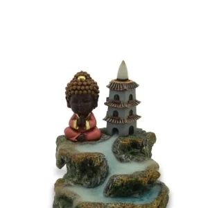 ZenN - Baby Buddha w/ Temple Backflow Incense Burner 4.7x4.7x5.1”