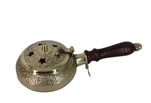 ZenN - Brass Charcoal Burner w/ Wooden Handle Stars